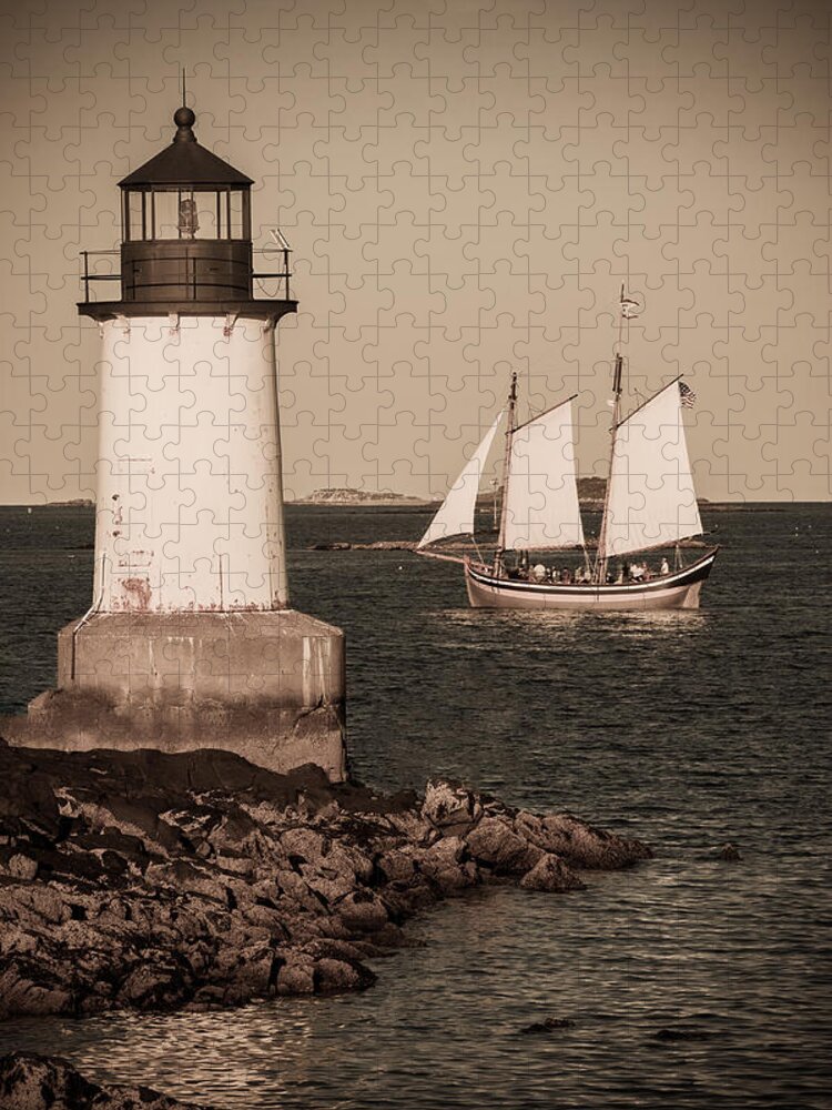 Salem Jigsaw Puzzle featuring the photograph Schooner sailing into harbor by Jeff Folger