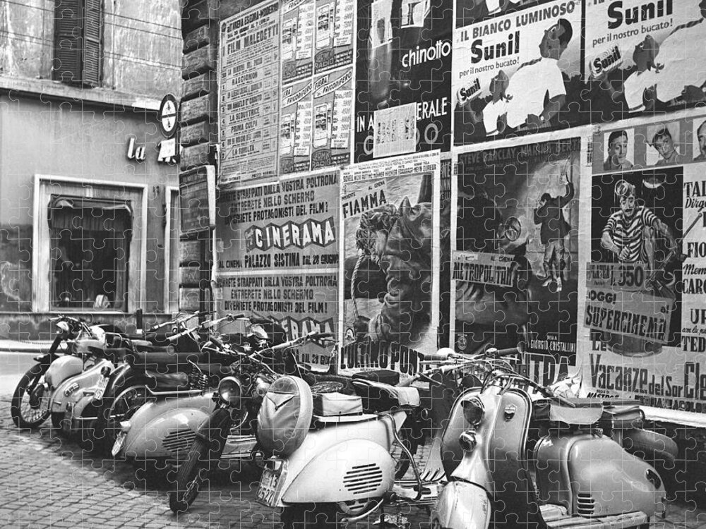 Rome Jigsaw Puzzle featuring the photograph Scooters and Motorcycles on a Street in Rome 1955 by The Harrington Collection