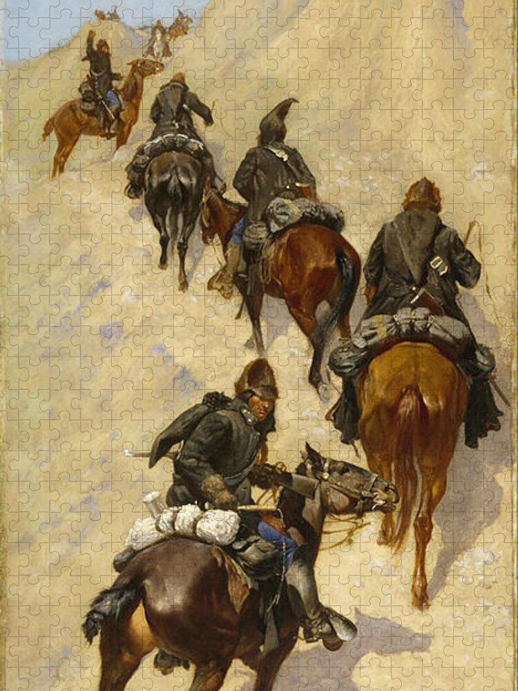 Frederic Remington Jigsaw Puzzle featuring the painting Scouts Climbing a Mountain by Frederic Remington