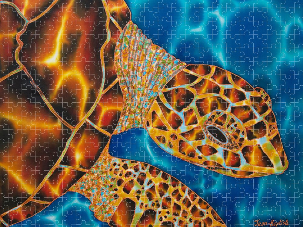 Sea Turtle Jigsaw Puzzle featuring the painting Sea Turtle by Daniel Jean-Baptiste