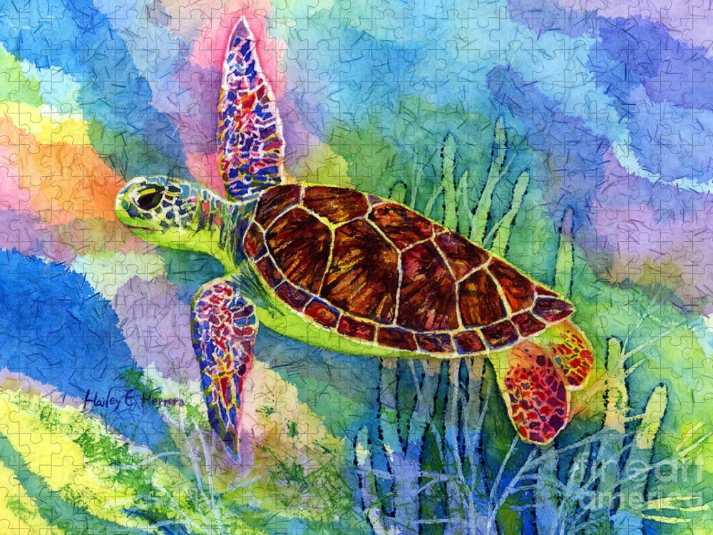 Turtle Puzzle featuring the painting Sea Turtle by Hailey E Herrera