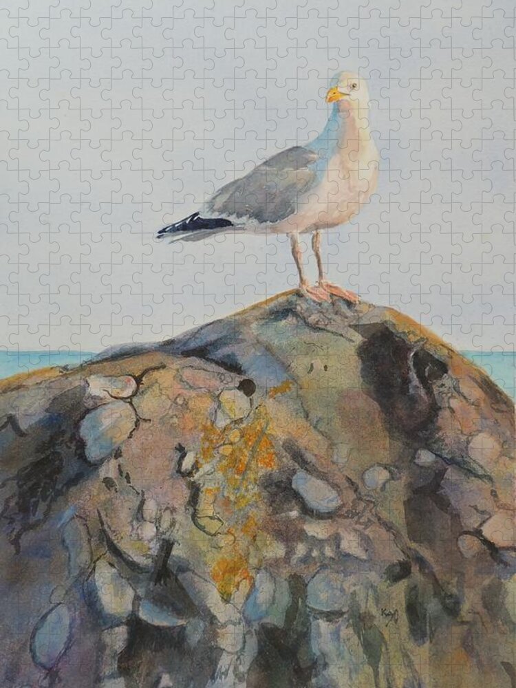 Brenton Point Jigsaw Puzzle featuring the painting Herring Seagull Brenton Point Newport RI by Patty Kay Hall