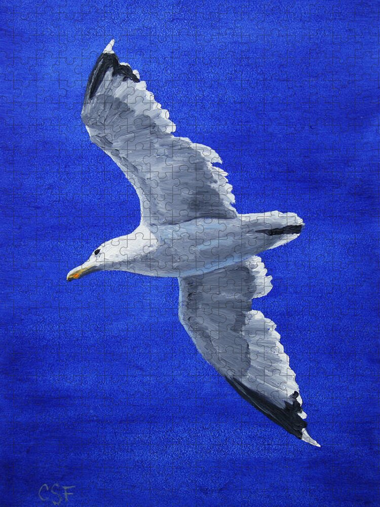 Bird Jigsaw Puzzle featuring the painting Seagull in Flight by Crista Forest