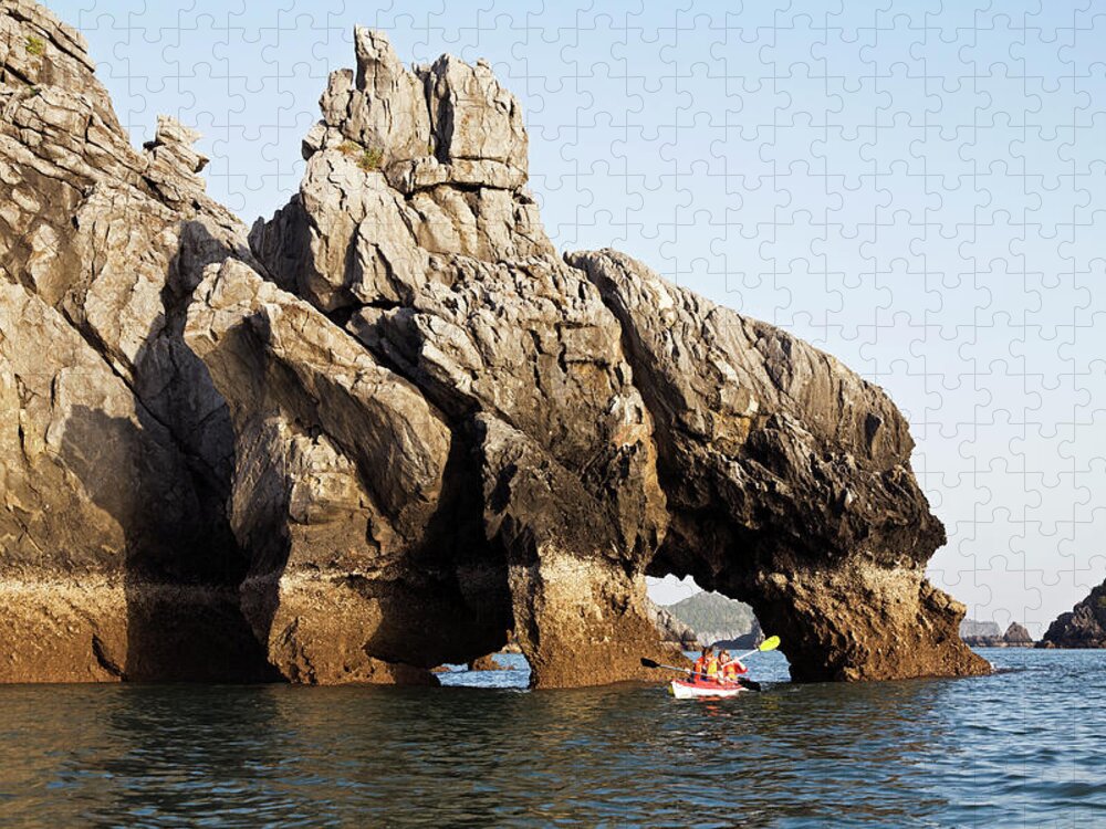 Toughness Jigsaw Puzzle featuring the photograph Seakayaking In Halong Bay Past Double by Anders Blomqvist