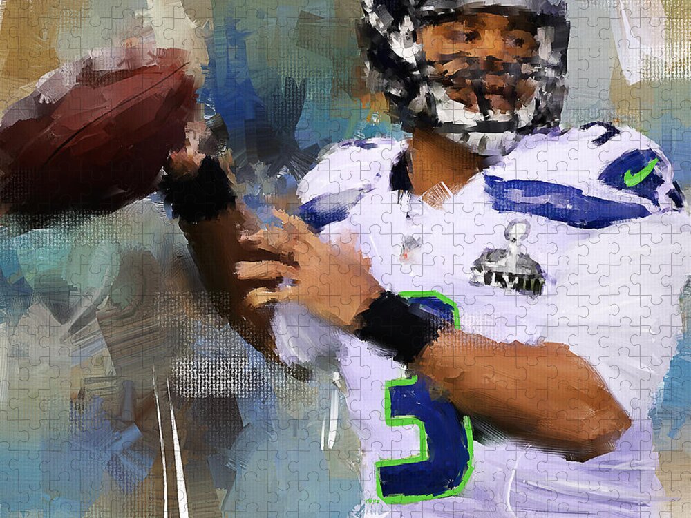 Russell Wilson Jigsaw Puzzle featuring the painting Seattle Icon by Lourry Legarde