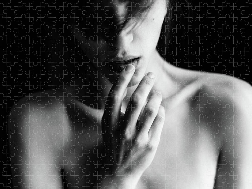 Art Jigsaw Puzzle featuring the photograph Sensual Black-and-white Photograph Of A by Coffeeandmilk