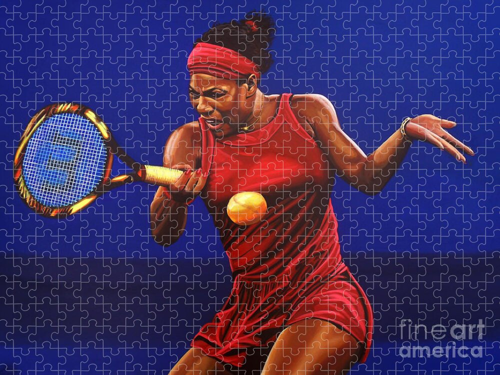 Serena Williams Jigsaw Puzzle featuring the painting Serena Williams painting by Paul Meijering
