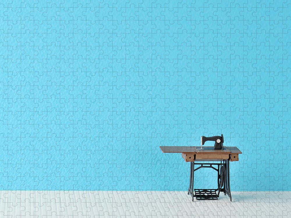 Manufacturing Equipment Jigsaw Puzzle featuring the photograph Sewing Machine Table Model Made Of Paper by Yagi Studio