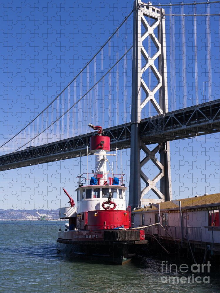 San Francisco Jigsaw Puzzle featuring the photograph SFFD Guardian Fireboat Number 2 At The Bay Bridge on The Embarcadero DSC01842 by Wingsdomain Art and Photography