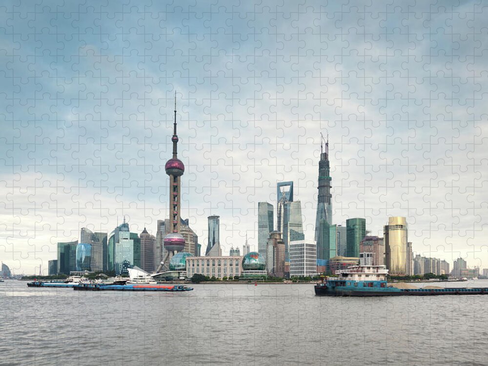 The Bund Jigsaw Puzzle featuring the photograph Shanghai Pudong Skyline At Sunrise by Matteo Colombo