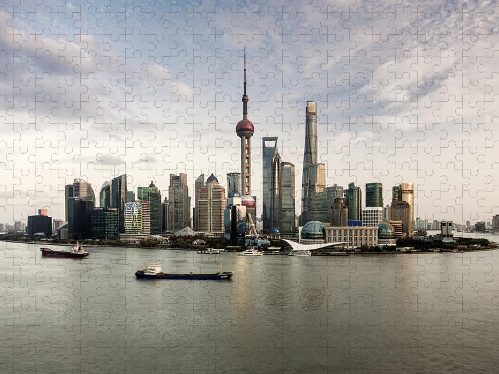 Built Structure Jigsaw Puzzle featuring the photograph Shanghai Skyline And Huangpu River by Martin Puddy