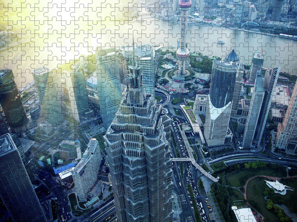 Chinese Culture Jigsaw Puzzle featuring the photograph Shanghai Skyscraper by Hudiemm