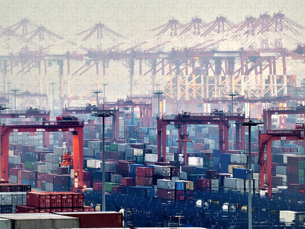 Tranquility Jigsaw Puzzle featuring the photograph Shanghai Yangshan Deep-water Port, China by Douglas Von Roy