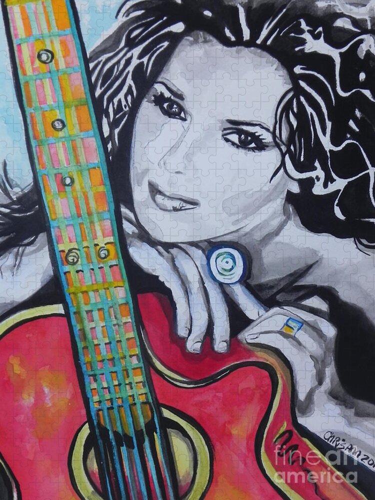 Watercolor Painting Jigsaw Puzzle featuring the painting Shania Twain by Chrisann Ellis