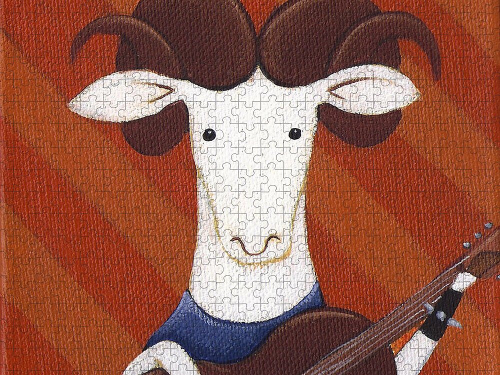 Sheep Jigsaw Puzzle featuring the painting Sheep Guitar by Christy Beckwith