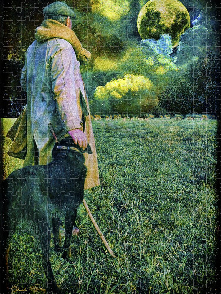 Shepherd Jigsaw Puzzle featuring the photograph Shepherd and Moon by Chuck Staley