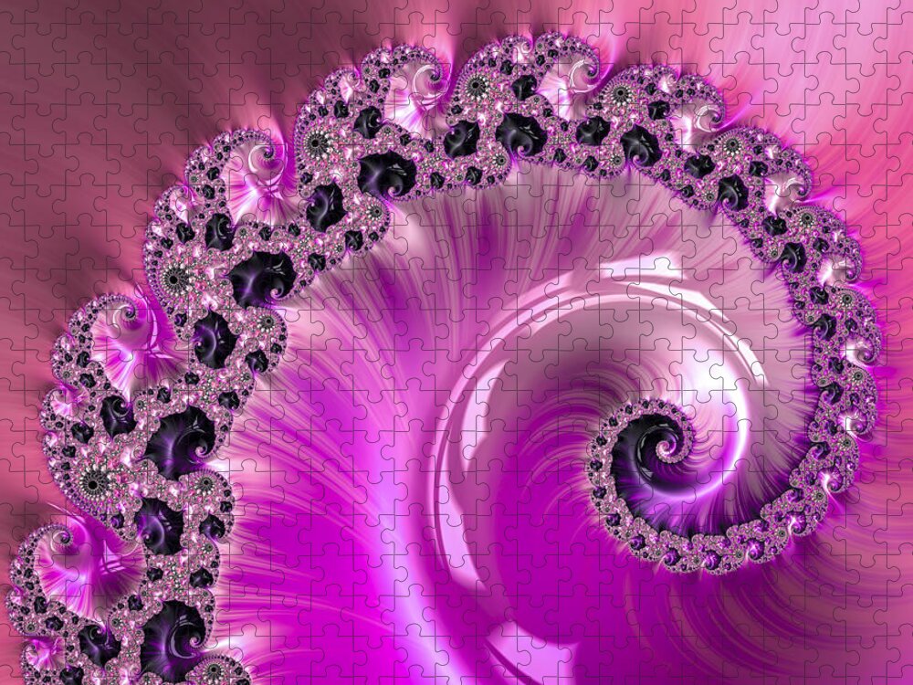 Pink Jigsaw Puzzle featuring the digital art Shiny pink fractal spiral by Matthias Hauser