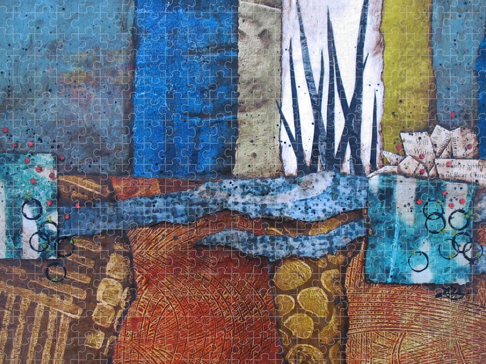 Collage Jigsaw Puzzle featuring the mixed media Shoreline VI by Laura Lein-Svencner