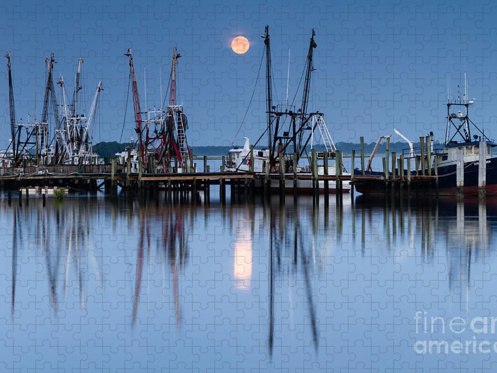 Amelia Island Jigsaw Puzzle featuring the photograph Shrimp Boat Moonset by Dawna Moore Photography