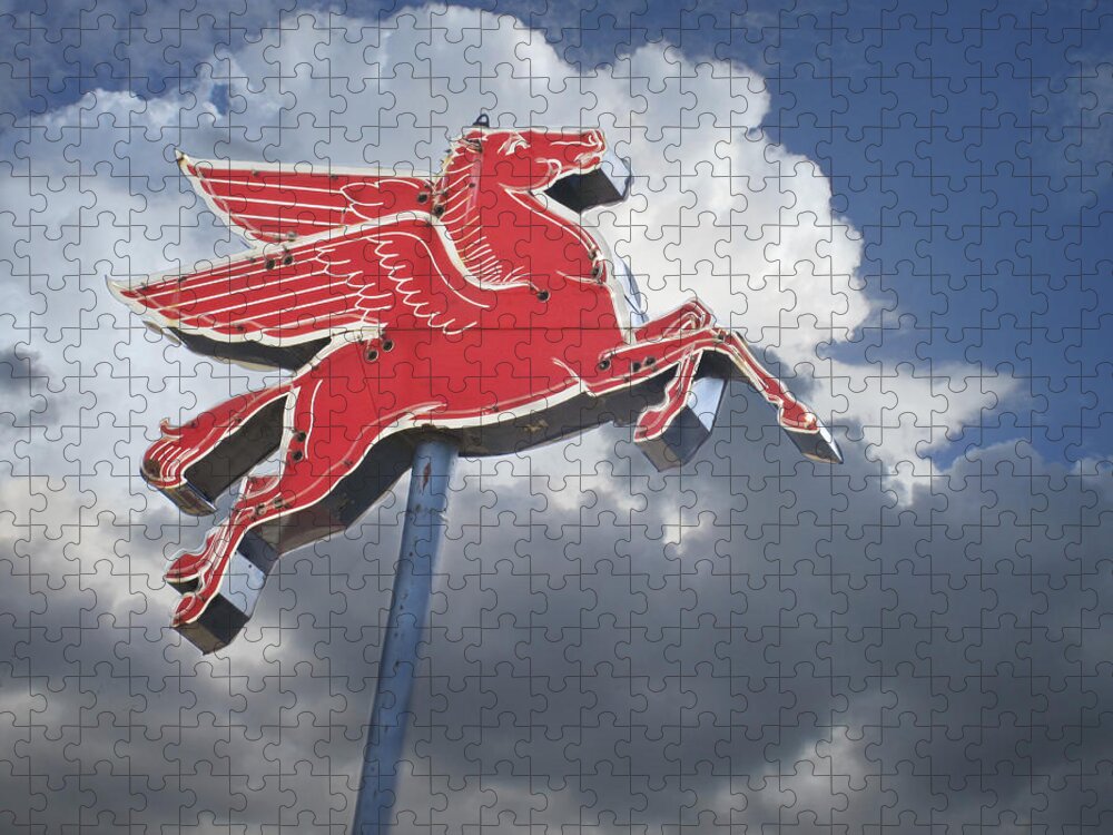 Advertising Jigsaw Puzzle featuring the photograph Sign of the Flying Red Horse by David and Carol Kelly