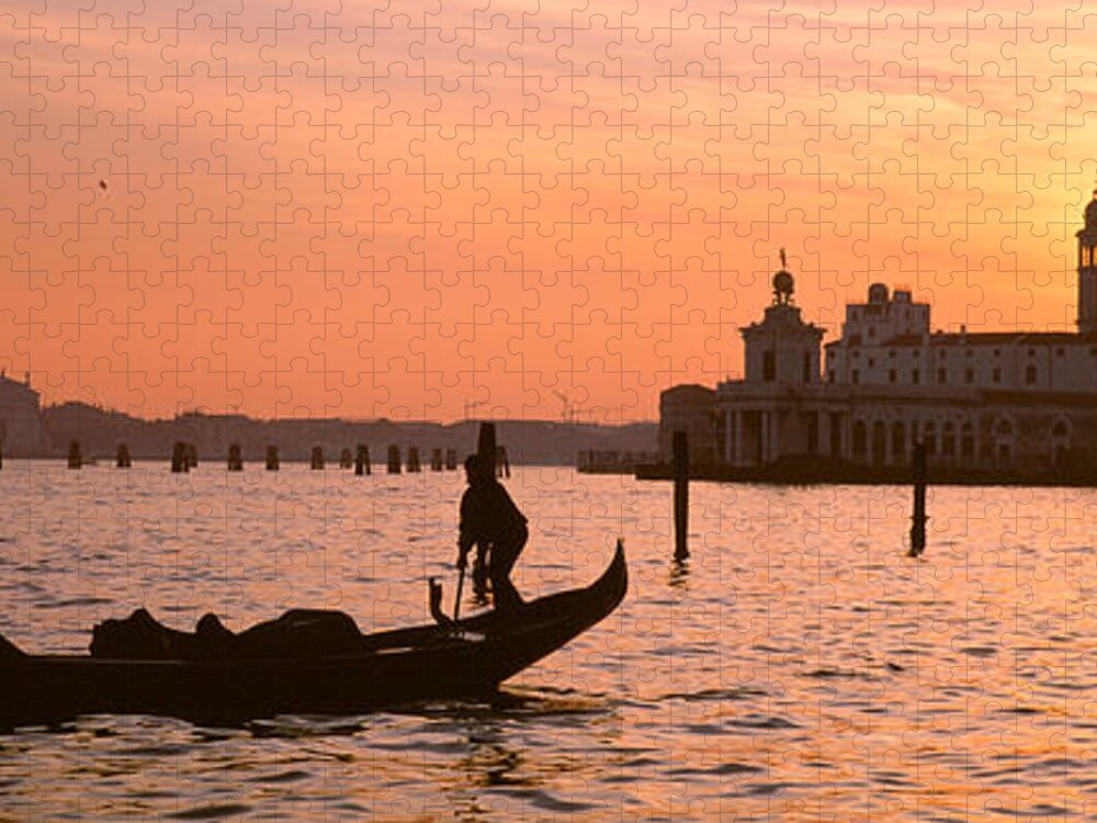 Photography Jigsaw Puzzle featuring the photograph Silhouette Of A Gondola In A Canal by Panoramic Images