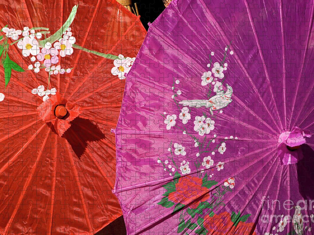 Vietnam Jigsaw Puzzle featuring the photograph Silk Parasols 01 by Rick Piper Photography