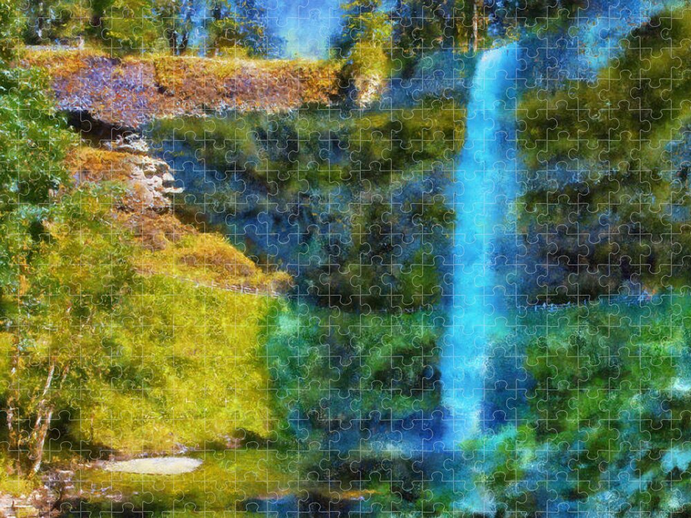 South Falls Jigsaw Puzzle featuring the digital art Silver Falls South Falls by Kaylee Mason