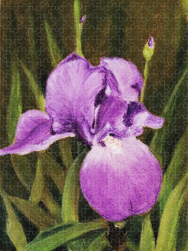 Plant Jigsaw Puzzle featuring the painting Single Iris by Anastasiya Malakhova