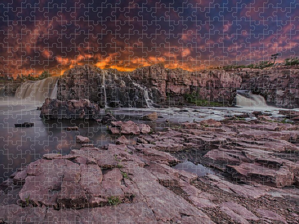 Sunset Jigsaw Puzzle featuring the photograph Sioux Falls by Aaron J Groen