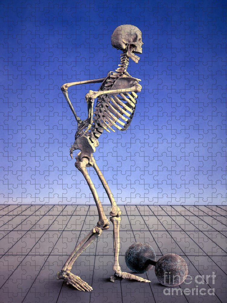 Skeleton Jigsaw Puzzle featuring the photograph Skeleton With Back Pain by Bill Longcore