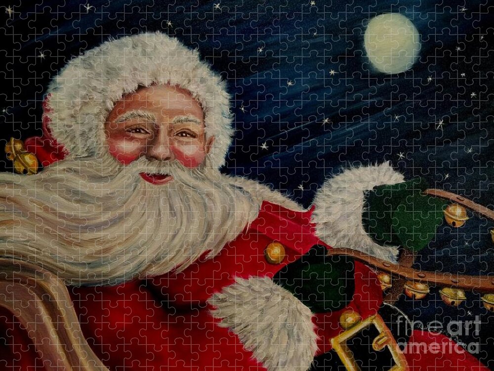 Santa Jigsaw Puzzle featuring the painting Sleigh Bells Ring by Julie Brugh Riffey