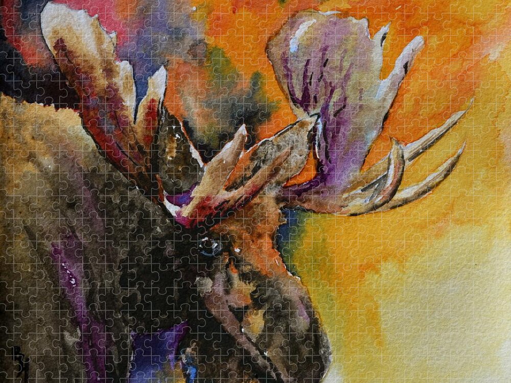 Moose Jigsaw Puzzle featuring the painting Sly Moose by Beverley Harper Tinsley
