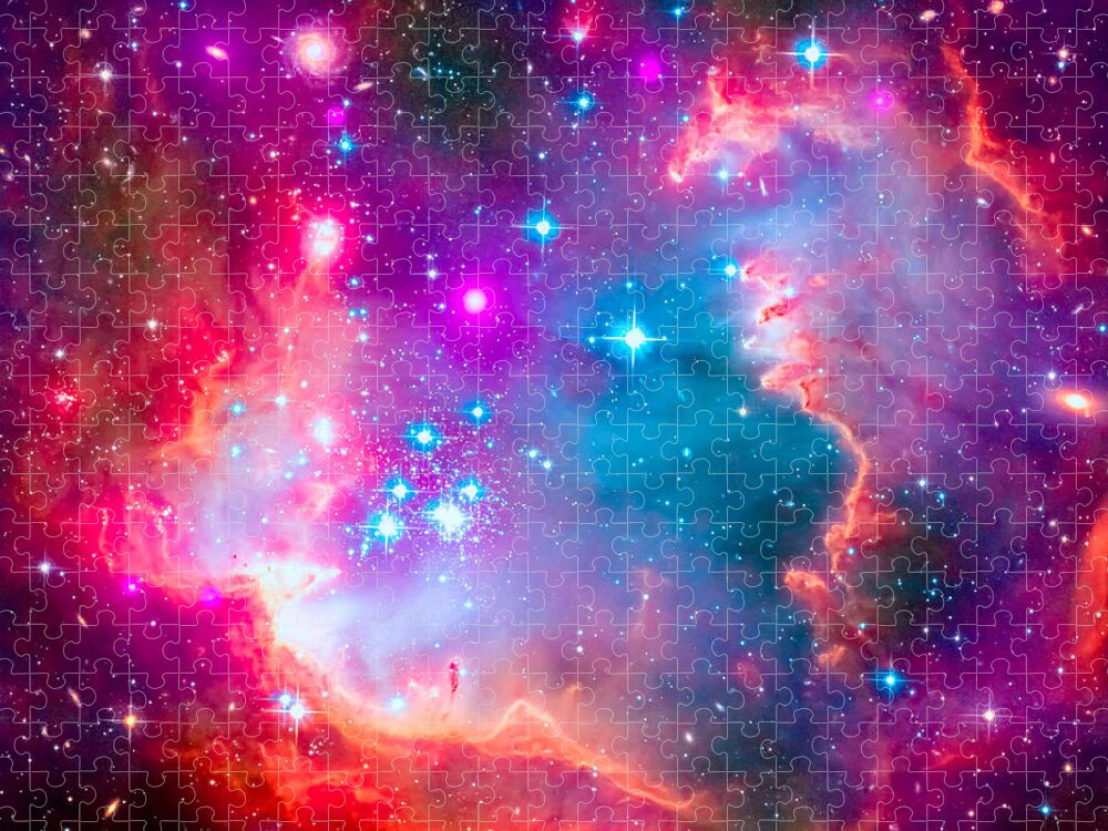 Small Magellanic Cloud Jigsaw Puzzle featuring the digital art Small Magellanic Cloud - SMC Galaxy by Ram Vasudev