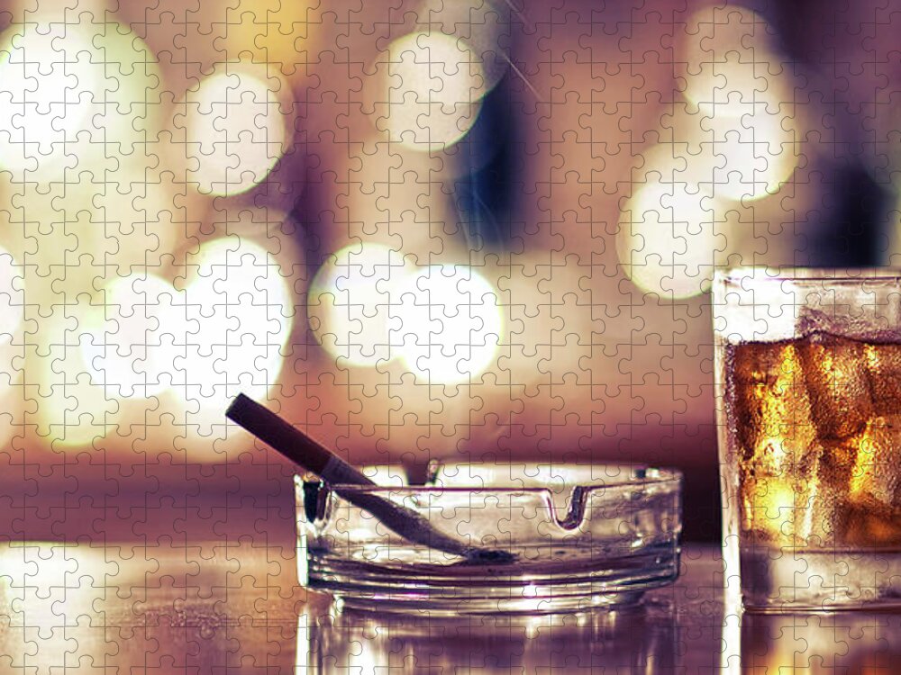 Unhealthy Eating Jigsaw Puzzle featuring the photograph Smoke And Drink Bokeh by Andy Collins Photography