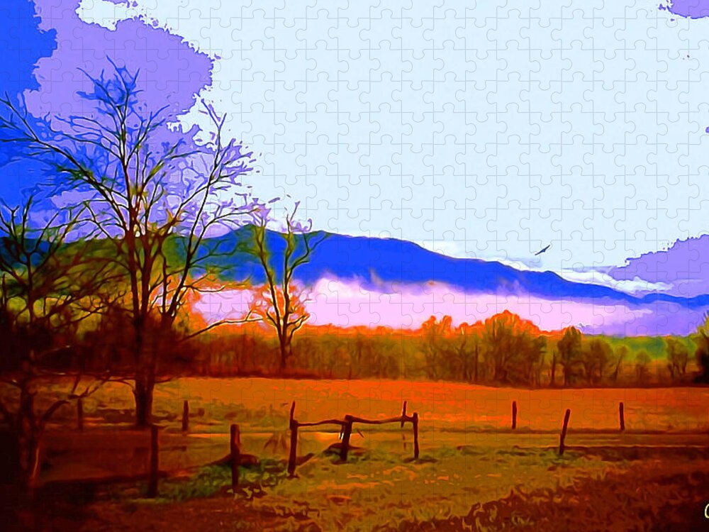 Mountain Jigsaw Puzzle featuring the painting Smoky Mountain pasture by CHAZ Daugherty