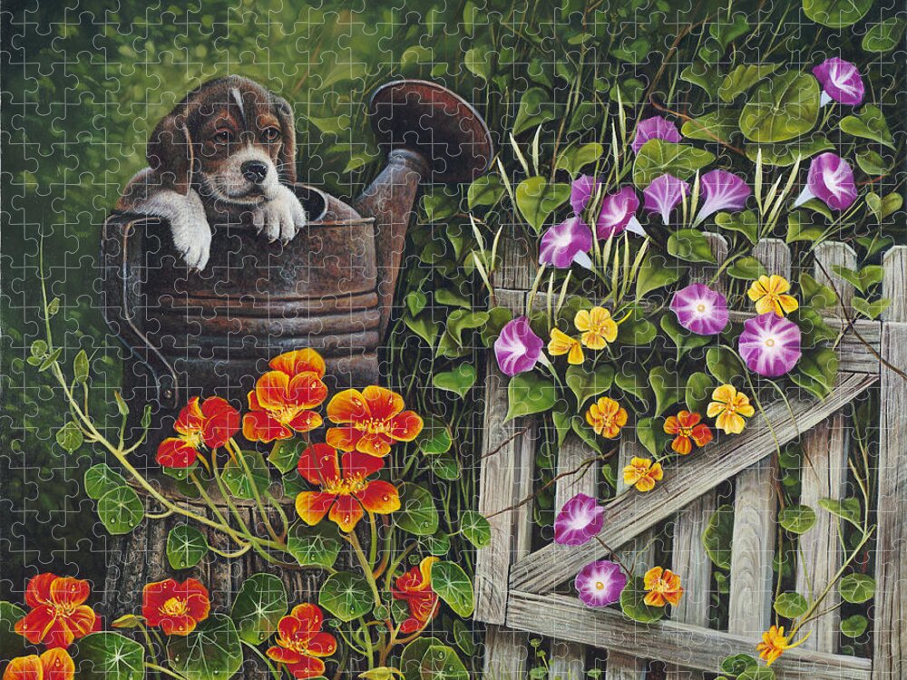 Puppy Jigsaw Puzzle featuring the painting Snout N Spout by Ricardo Chavez-Mendez