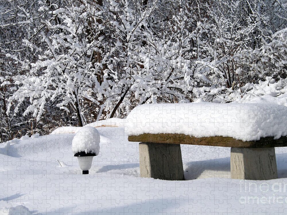 Winter Jigsaw Puzzle featuring the photograph Snow Bench by Karen Adams