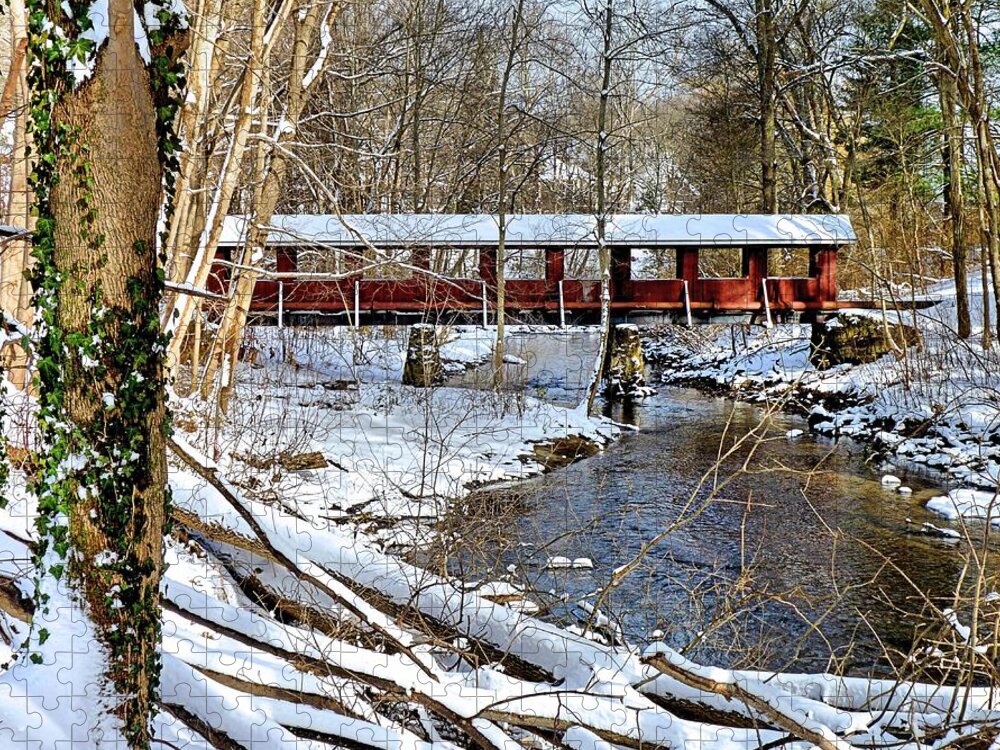 Bridge Jigsaw Puzzle featuring the photograph Snow covered bridge by Janice Drew