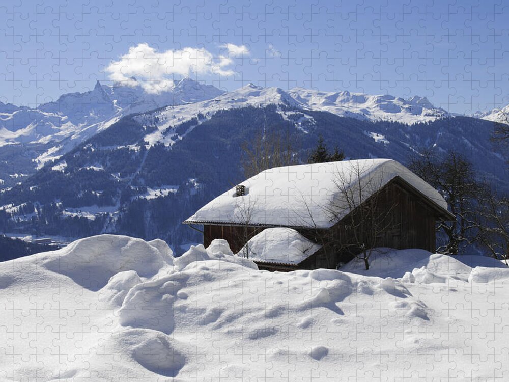 Winter Jigsaw Puzzle featuring the photograph Snow-covered house in the mountains in winter by Matthias Hauser