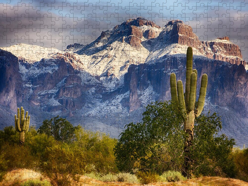 Arizona Jigsaw Puzzle featuring the photograph Snow Covered Superstitions by Saija Lehtonen