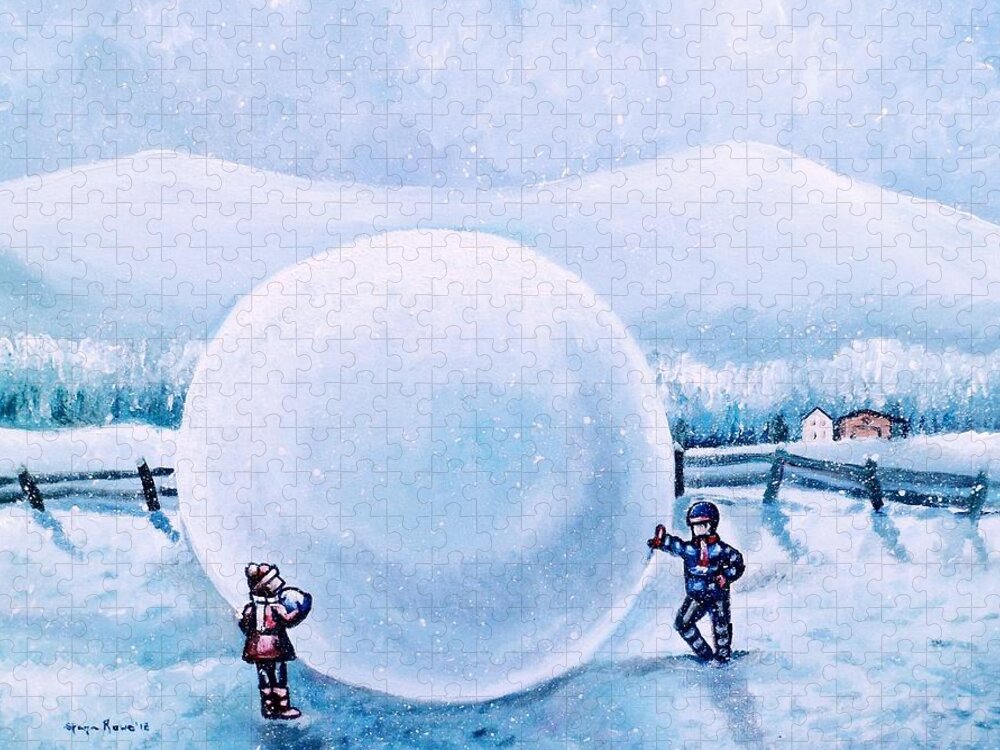 Snowball Fight Jigsaw Puzzle featuring the painting Snowball Fight by Shana Rowe Jackson