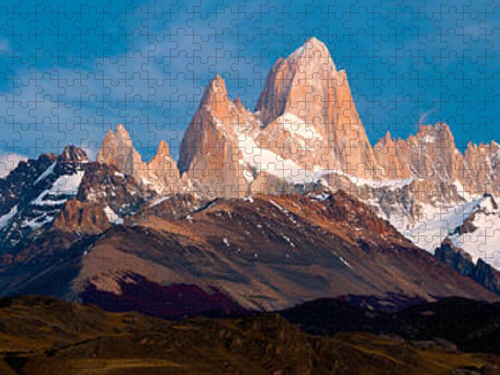 Photography Jigsaw Puzzle featuring the photograph Snowcapped Mountains, Mt Fitzroy, Cerro by Panoramic Images
