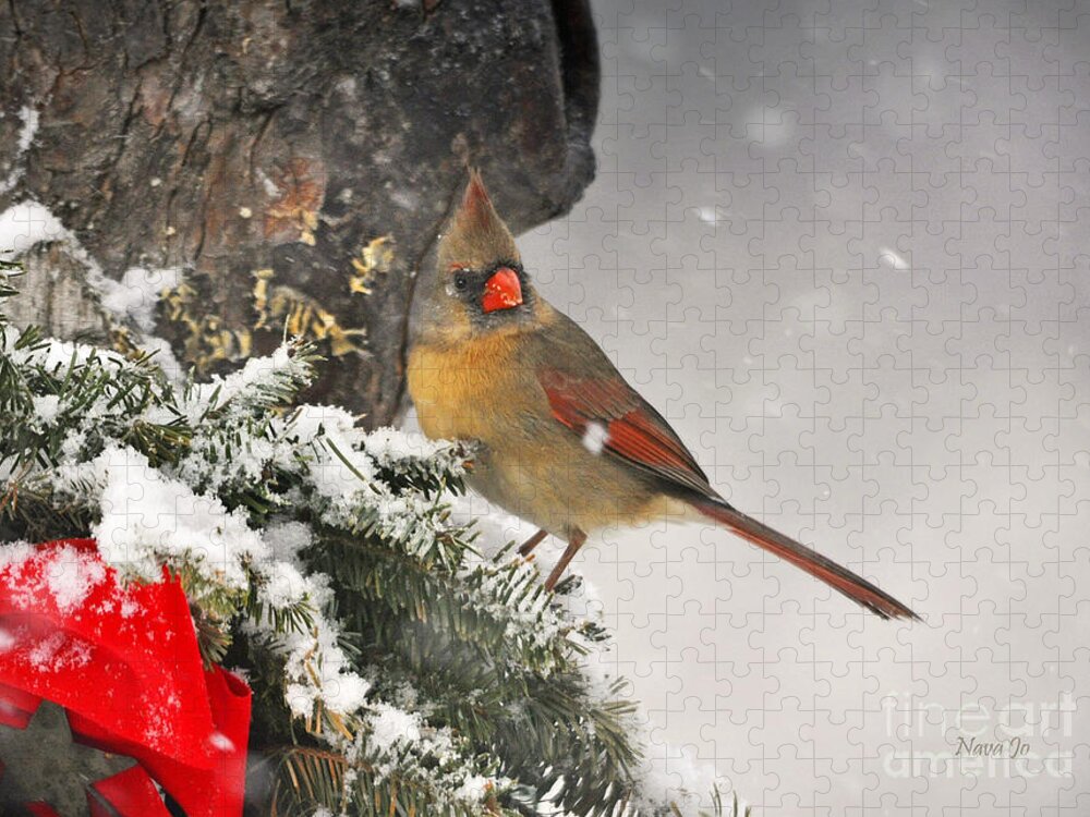 Nature Jigsaw Puzzle featuring the photograph Female Cardinal Snowing by Nava Thompson