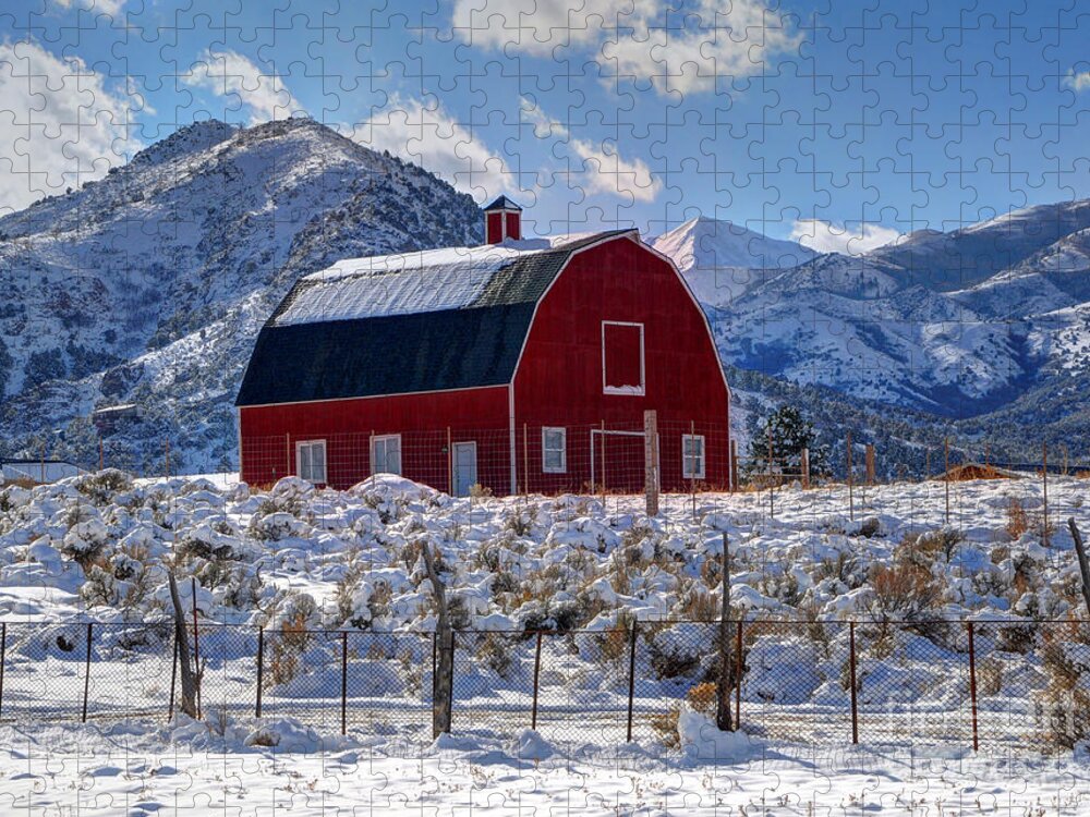 Utah Jigsaw Puzzle featuring the photograph Snowy Barn in the Mountains - Utah by Gary Whitton