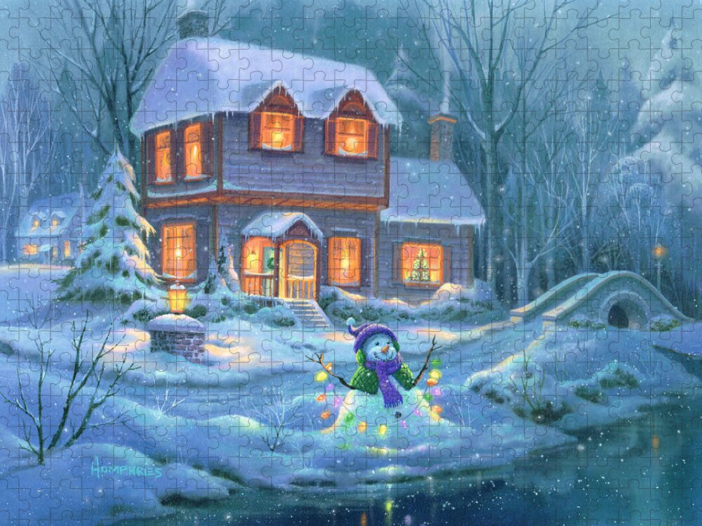 Michael Humphries Jigsaw Puzzle featuring the painting Snowy Bright Night by Michael Humphries
