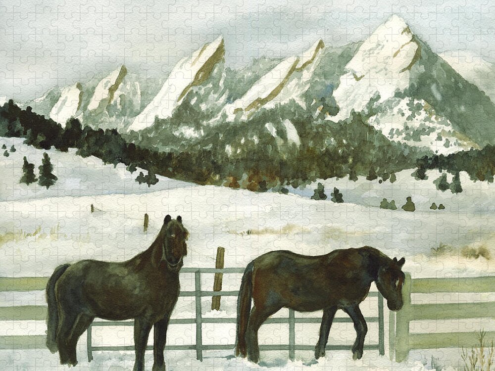 Winter Scene Painting Jigsaw Puzzle featuring the painting Snowy Day by Anne Gifford