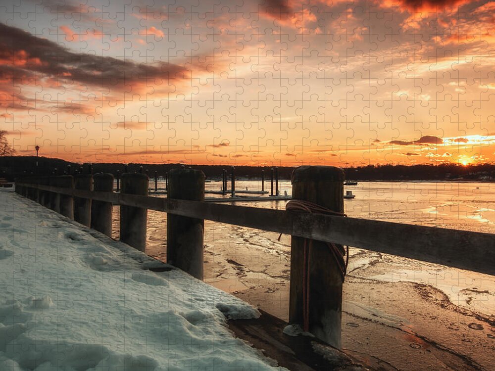 Northport Jigsaw Puzzle featuring the photograph Snowy Sunset in Northport New York by Alissa Beth Photography