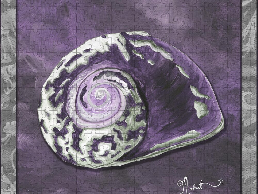 Coastal Jigsaw Puzzle featuring the painting Sophisticated Coastal Art Original Sea Shell Painting Purple Royal Sea Snail by MADART by Megan Aroon