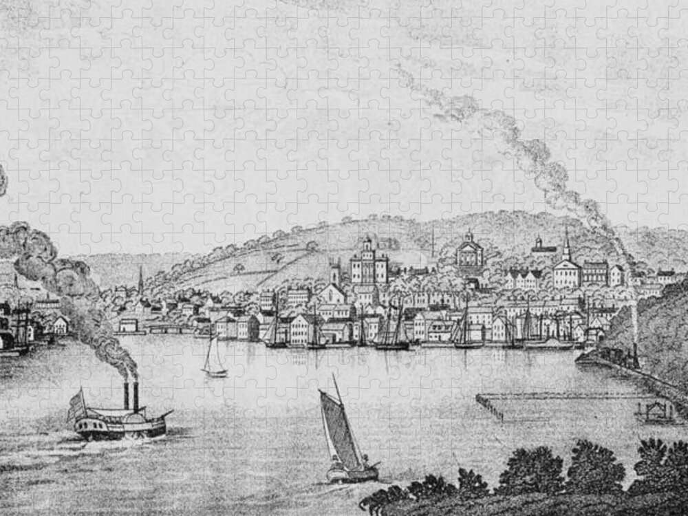 Harbour Jigsaw Puzzle featuring the photograph South View Of Norwich City, From Connecticut Historical Collections, By John Warner Barber, 1856 by American School