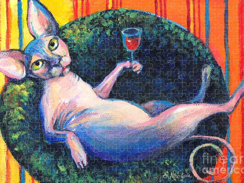 Sphynx Cat Jigsaw Puzzle featuring the painting Sphynx cat relaxing by Svetlana Novikova